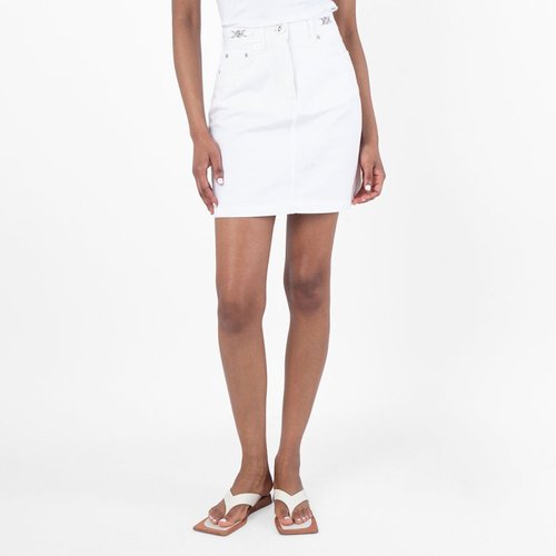 Versace Cotton Denim A-Line Skirt - Blue/White - 1015059-1A13651-WHITE