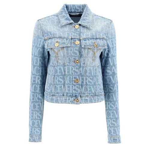 Versace Denim Long-Sleeve Cropped Jacket - Blue - 1009167-1A06237-1D190