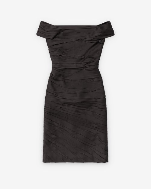 Versace Draped Envers-Satin Off-Shoulder Midi Dress - Dark Chocolate