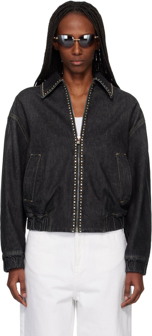 Versace Embellished Denim Jacket - Black - 1023067-1A1647_1D040