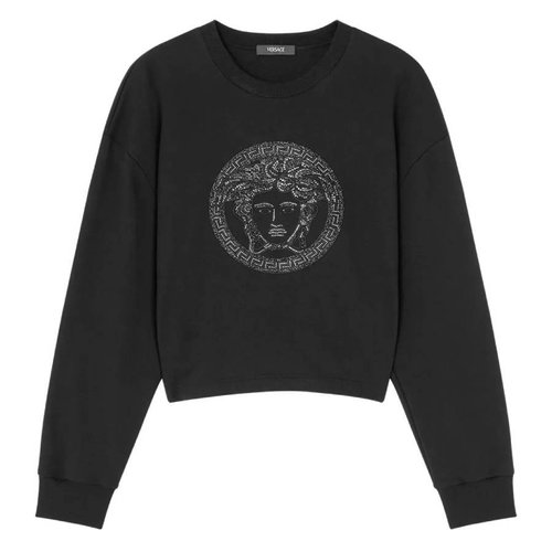 Versace Embellished Medusa Cotton Sweatshirt - Black - 1018753-1A13596-BLACK
