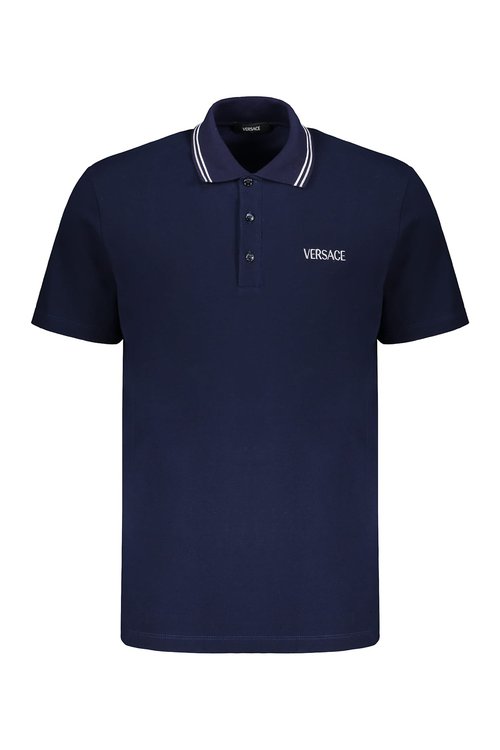 Versace Embroidered Cotton Polo Shirt - Navy Blue - 1011851-A14049_1UI20
