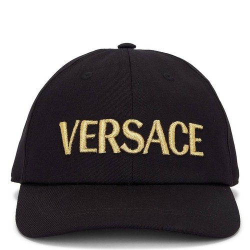 Versace Embroidered Logo Cotton Cap - Black/Gold Tone - 1012693_1A08103-BLACK+GOLD