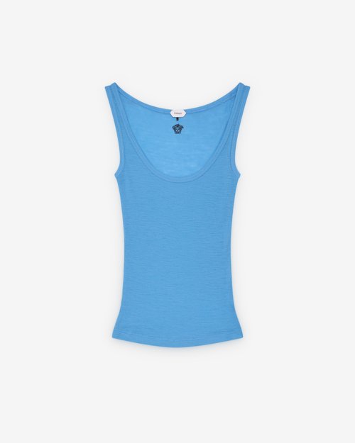 Versace Embroidered Ribbed Wool Tank Top - Sky Blue
