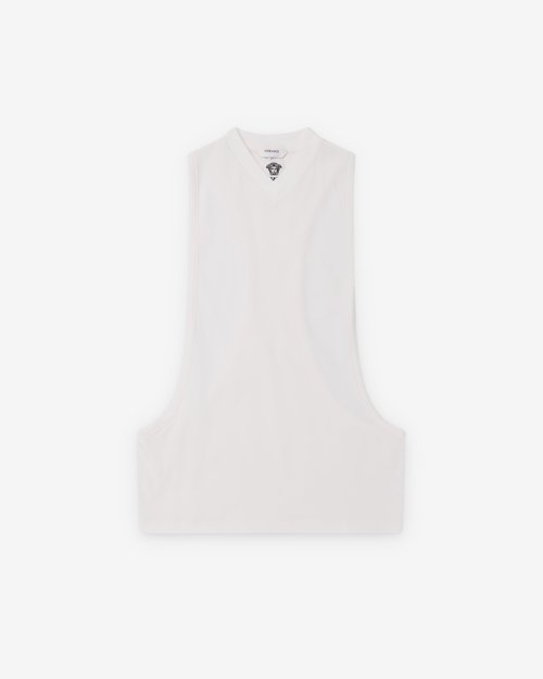 Versace Embroidered Stretch Cotton-Jersey Tank Top - White