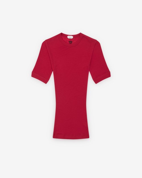 Versace Embroidered Wool Ribbed Knit T-Shirt - Lipstick