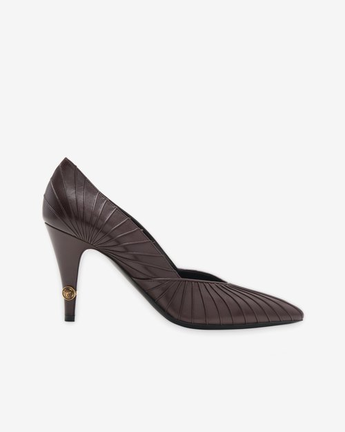 Versace Gianni Leather Pumps - Mocha/Gold - 1023837-1A17623-1NM1