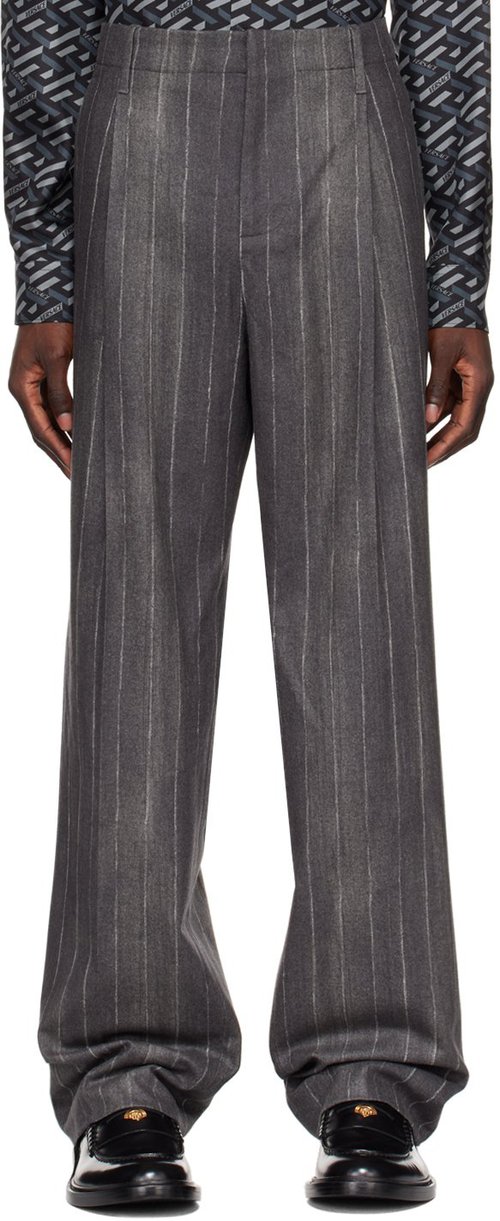 Versace Gray Pinstripe Trousers - Nero+Bianco - 1006714-1A0462_5B040