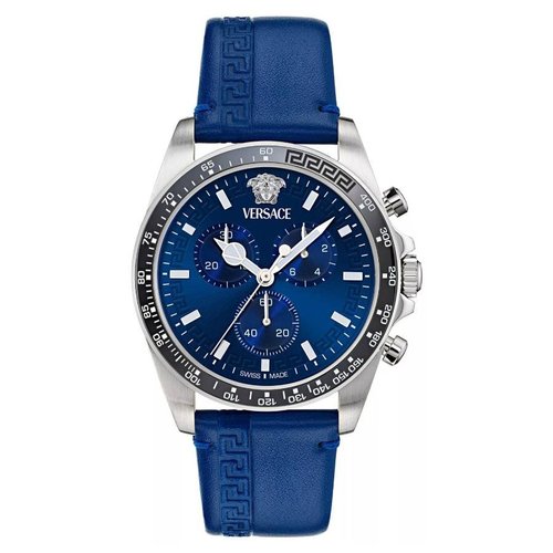 Versace Greca Chrono Wave Chronograph Quartz Dial Watch VE0H00125 - Black/Blue/Silver Tone - VE0H001-5 DIA_ETER