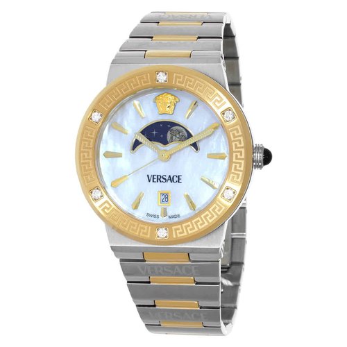 Versace Greca Logo Moonphase Quartz Dial Ladies Watch VE7G00524 - Gold Tone/Mother of Pearl/Silver Tone/Two Tone/White - VE7G005-4 DIA_ETER