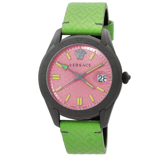 Versace Greca Time GMT Quartz Dial Watch VE7C00323 - Black/Green/Gunmetal/Pink - VE7C003-3 DIA_ETER