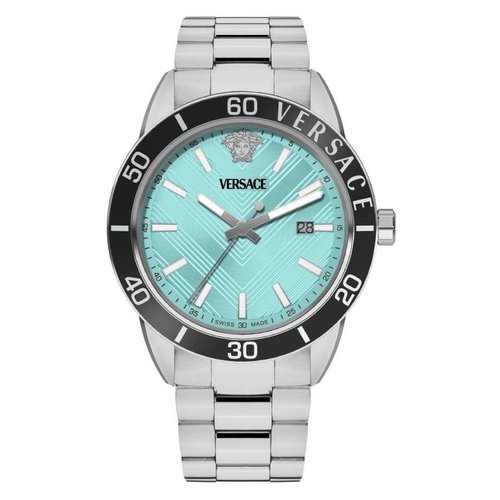 Versace Greca Urban Quartz Turquoise Dial Watch VEYCA0324 - Black/Green/Silver Tone - VEYCA03-4 DIA_ETER