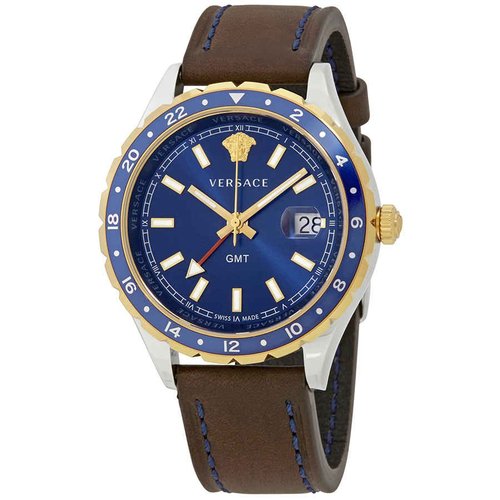 Versace Hellenyium GMT Dial Watch V11080017 - Blue/Brown/Gold Tone/Silver Tone/Yellow - V110800-7 DIA_ETER