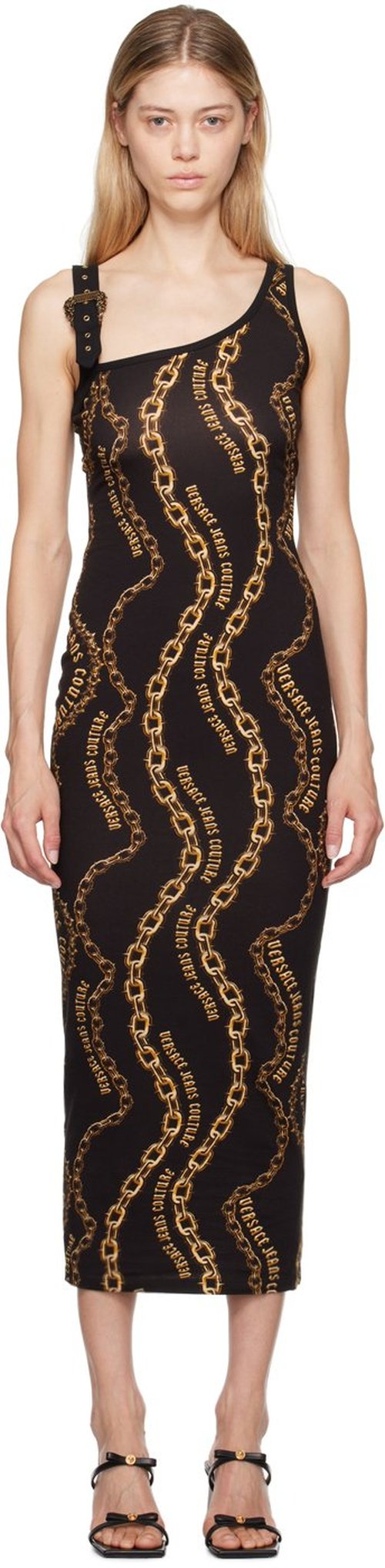 Versace Jeans Couture Black & Chain Couture Midi Dress - EG89 Black/Gold - E77HAO9-78_EJ_S423