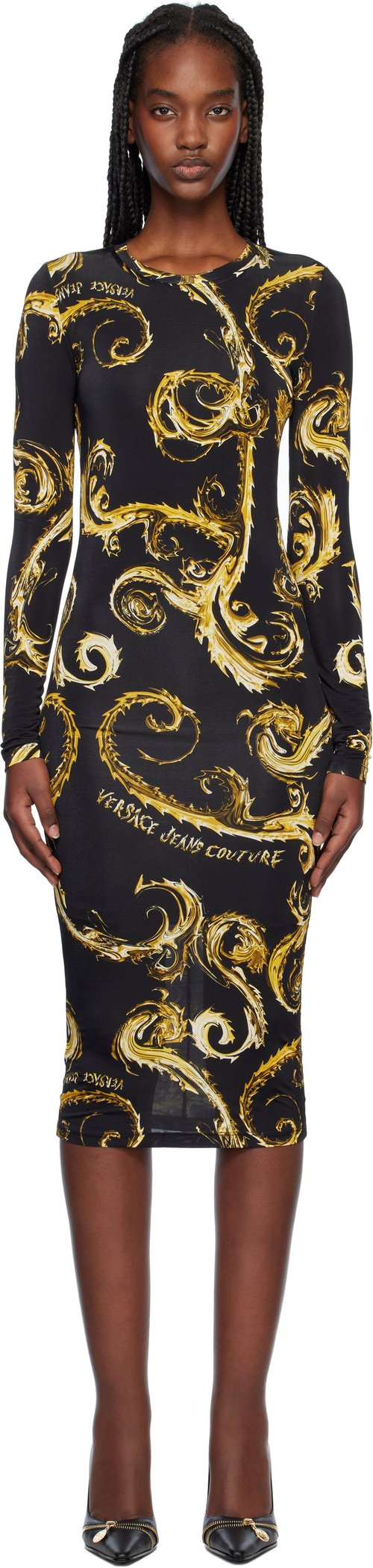 Versace Jeans Couture Black Chain Couture Midi Dress - EQY2 899 Black + 477 - E77HAO9-B0_EJ_S358