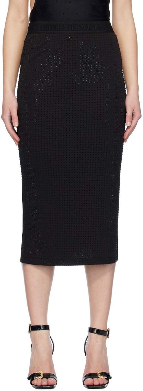 Versace Jeans Couture Black Crystal-Cut Midi Skirt - E899 Black - E76HAE8-B6_EJ_0124