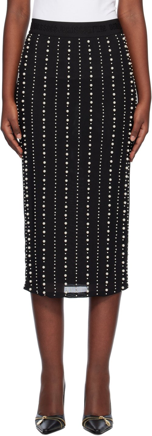 Versace Jeans Couture Black Embellished Midi Skirt - E899 Black - E77HAEI-06_EC_JM01