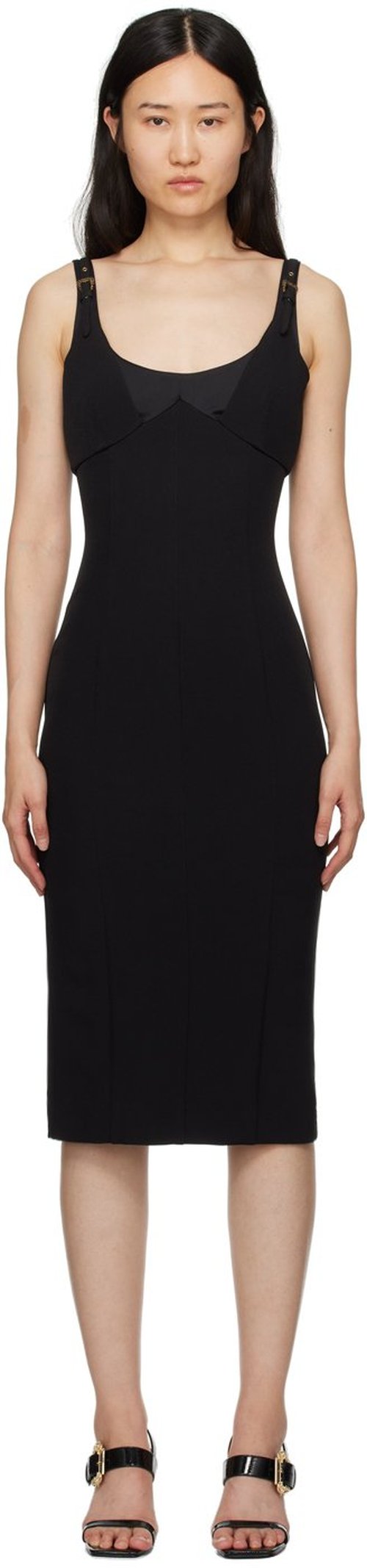 Versace Jeans Couture Black Paneled Midi Dress - E899 Black - E76HAO9-19_EN_0103
