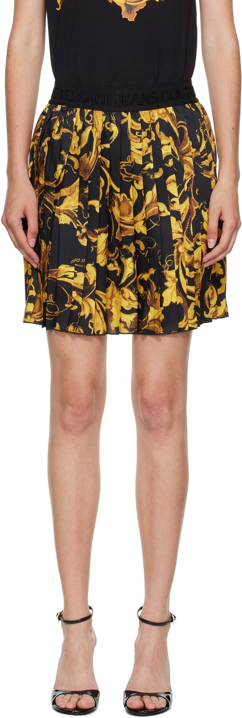 Versace Jeans Couture Black & Porcelain Barocco Pleated Miniskirt - Eg89 Black/Gold - E79HAE8-20_EN_S704