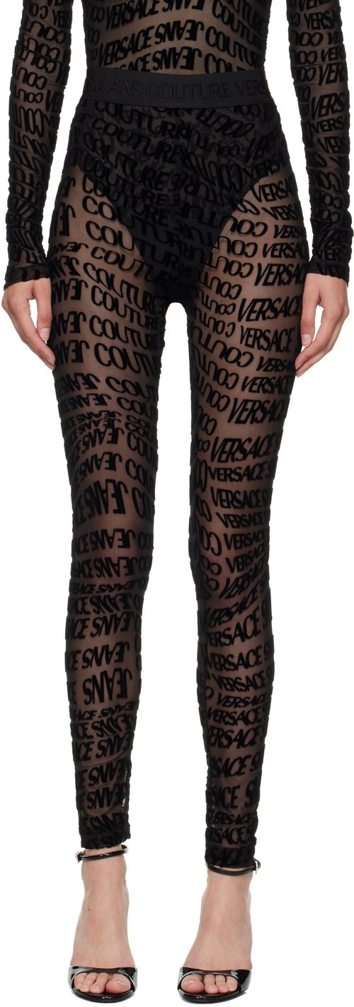 Versace Jeans Couture Black Tulle Flock Liquify Leggings - E899 Black - E79HAC1-01_EJ_S490