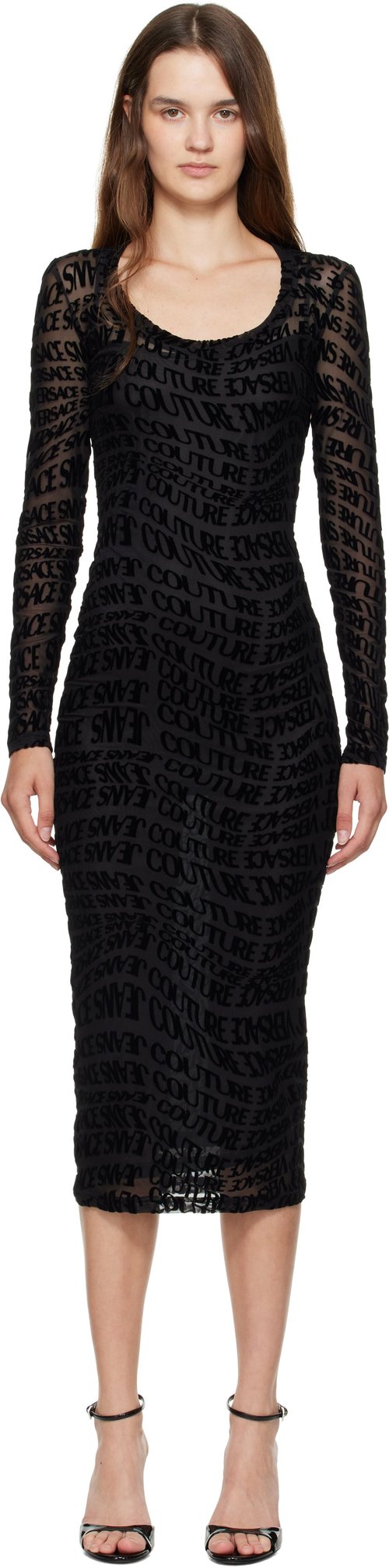Versace Jeans Couture Black Vestiti Tulle Flock Liquify Midi Dress - E899 Black - E79HAO9-20_EJ_S490