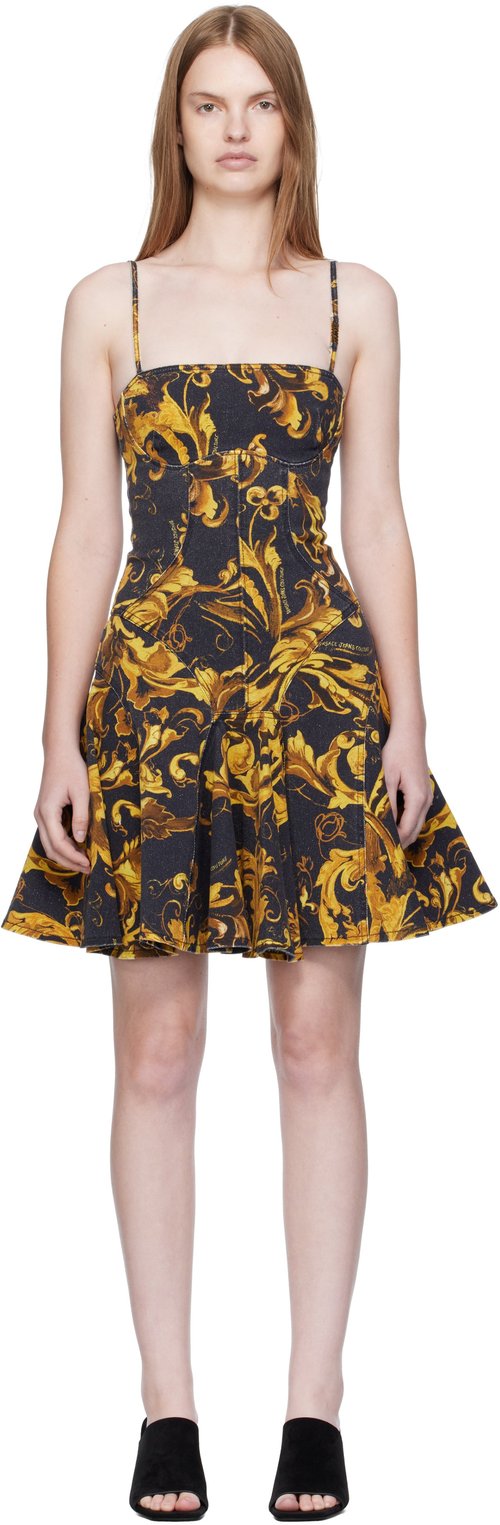 Versace Jeans Couture Black & Yellow Porcelain Barocco Minidress - Eg89 Black/Gold - E79HAO9-E_EES_47SSW