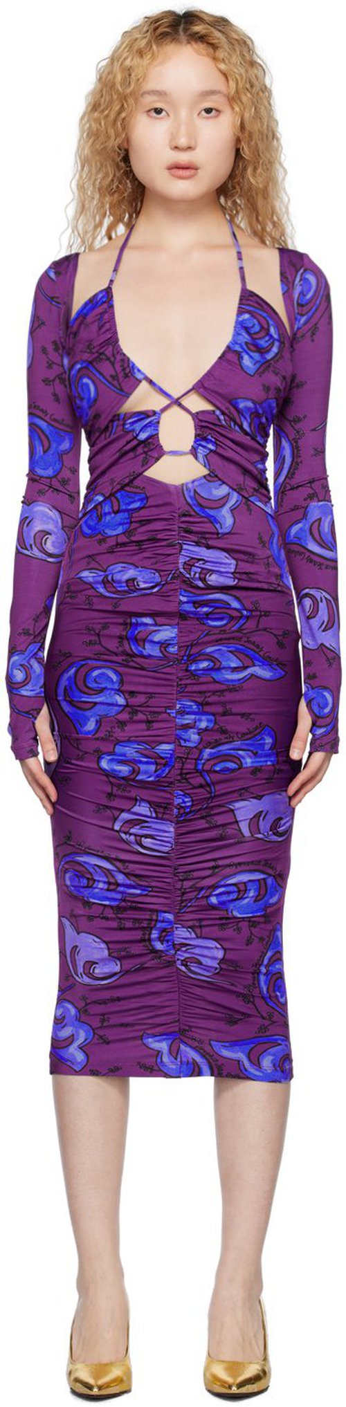 Versace Jeans Couture Purple Ruched Midi Dress - E307 Violet - E74HAO9-22EJ_S154