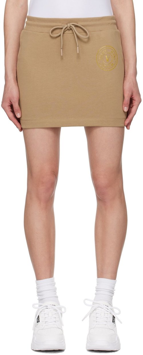 Versace Jeans Couture Tan V-Emblem Miniskirt - E737 Kelp - E76HAEG-06_EC_F01G