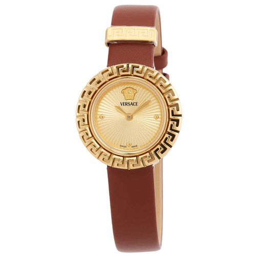 Versace La Greca Quartz Gold Dial Ladies Watch VE8C00124 - Brown/Gold Tone - VE8C001-4 DIA_ETER