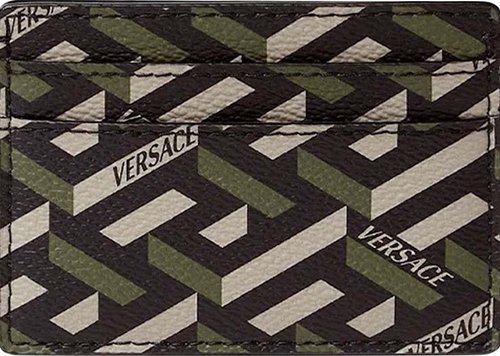 Versace La Greca Signature Card Case - Black/Kakhi