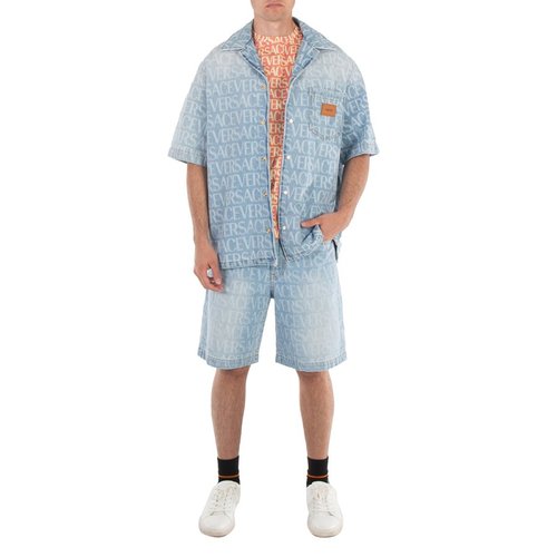 Versace Light Allover Denim Shorts - Blue/Brown - 1010205-1A07661-1D380