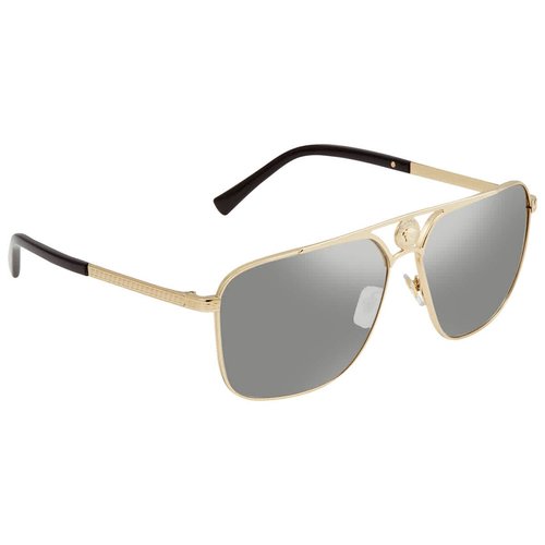 Versace Light Gray Mirror Silver Rectangular Sunglasses VE2238 12526G 61 - Gold Tone/Grey/Silver Tone - VE2238 12526G 61