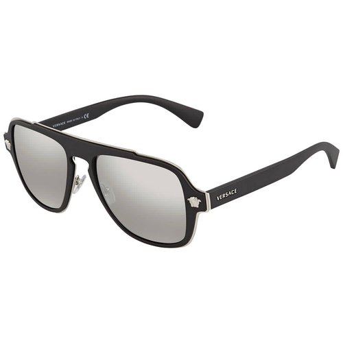 Versace LIght Silver Mirror Navigator Sunglasses VE2199 10006G 56 - Black/Grey/Silver Tone - VE2199 10006G 56 6.0000X5.0000X2.0000