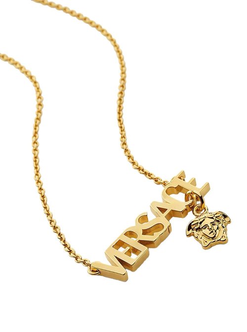 Versace Metallic Necklace With Logo Lettering Pendant And Medusa Pendant In Metal Man - 1020784-A0062_3J000