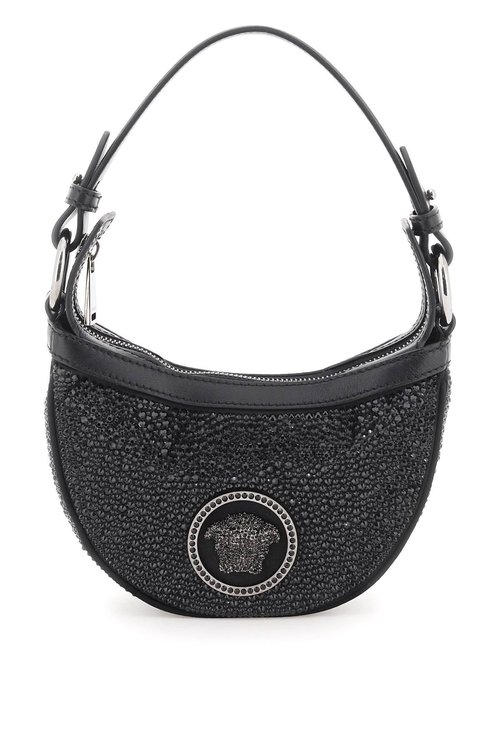Versace Mini Hobo Bag With Crystals - Black/Grey - 1009819-A06487_1B00E