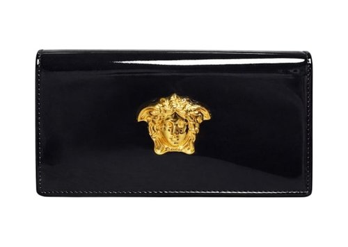 Versace Patent Leather Medusa Chain Wallet - Black