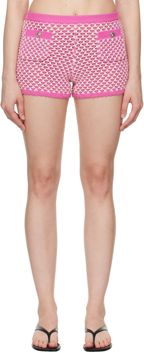Versace Pink & White Crochet Knit Shorts - KT-Eggshell+Guava - 1020377-1A147_7200