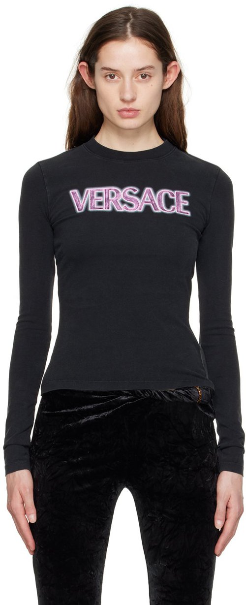 Versace Printed Long-Sleeve T-Shirt - Black-Fuxia - 1008002_1A06534_2B1102B110