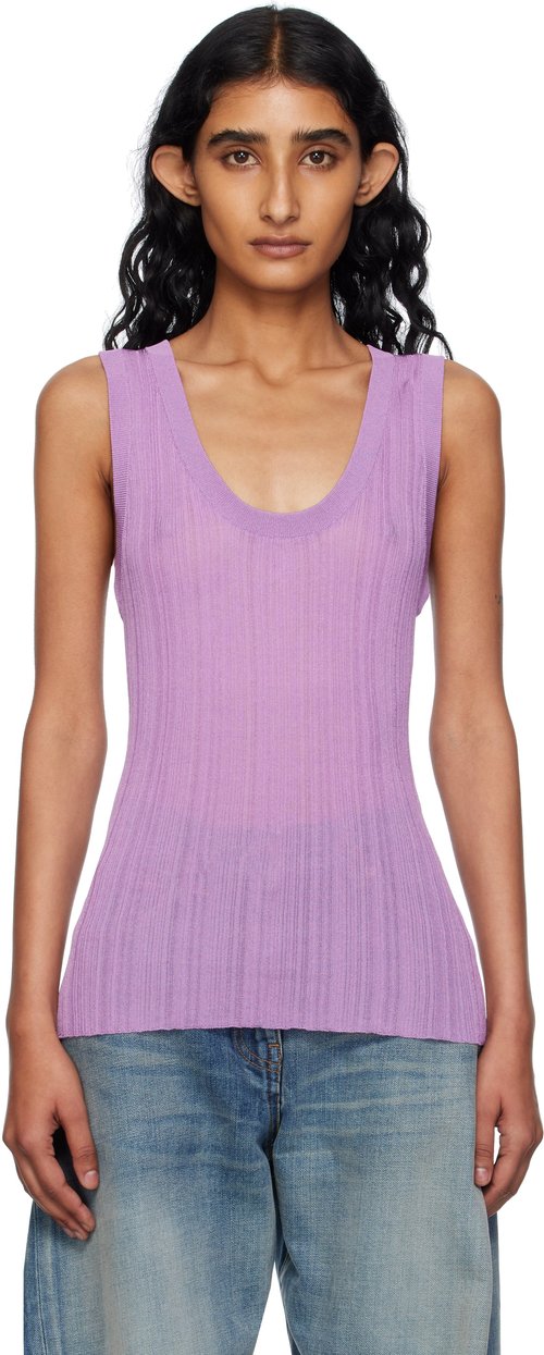 Versace Purple Ribbed Knit Tank Top - Lavender - 1019770_1A13905_1LI501LI50-DUSTY