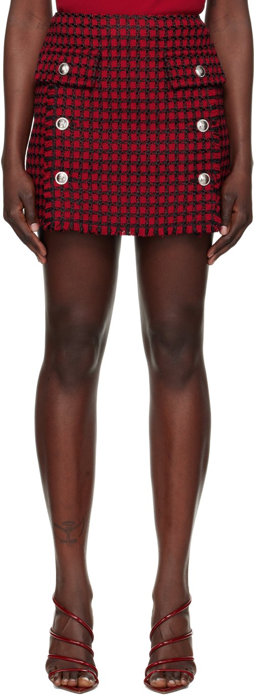 Versace Red & Black Tweed Miniskirt - Red+B - 1017311_1A12270_2RB802RB80-LIPSTICK