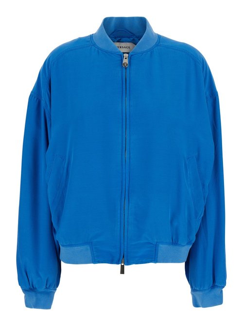 Versace Silk Bomber Look1 Blue Jacket With Front Closure And Long Sleeves For Blu - 1025075-A1810_1VI00