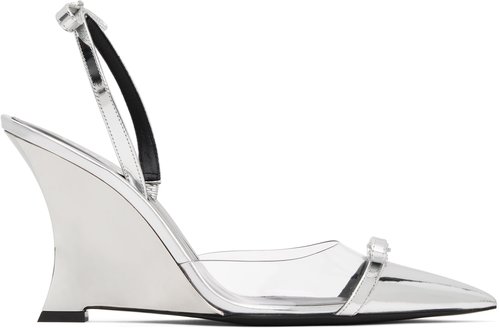 Versace Silver Gianni Ribbon Metallic Wedge 95mm - TP-Trasparent+Sil - 1016194_1A10007_2T08P208
