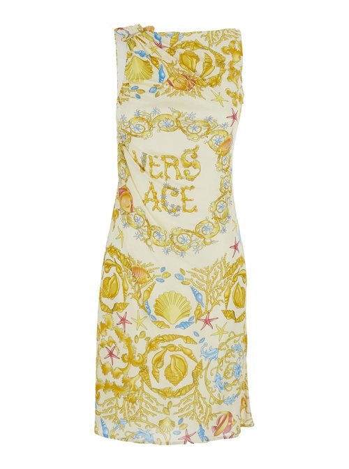 Versace underwater Barocco Multicolor Sleeveless Dress With Tie Detail On The Sleeve And All-over Barocco Motif In Viscose - 1020163-A1521_5K640