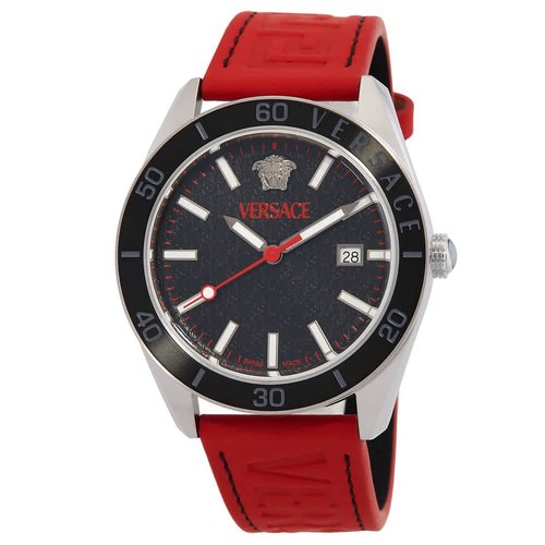 Versace V-Dome Quartz Dial Watch VE8E00124 - Black/Red/Silver Tone - VE8E001-4 DIA_ETER