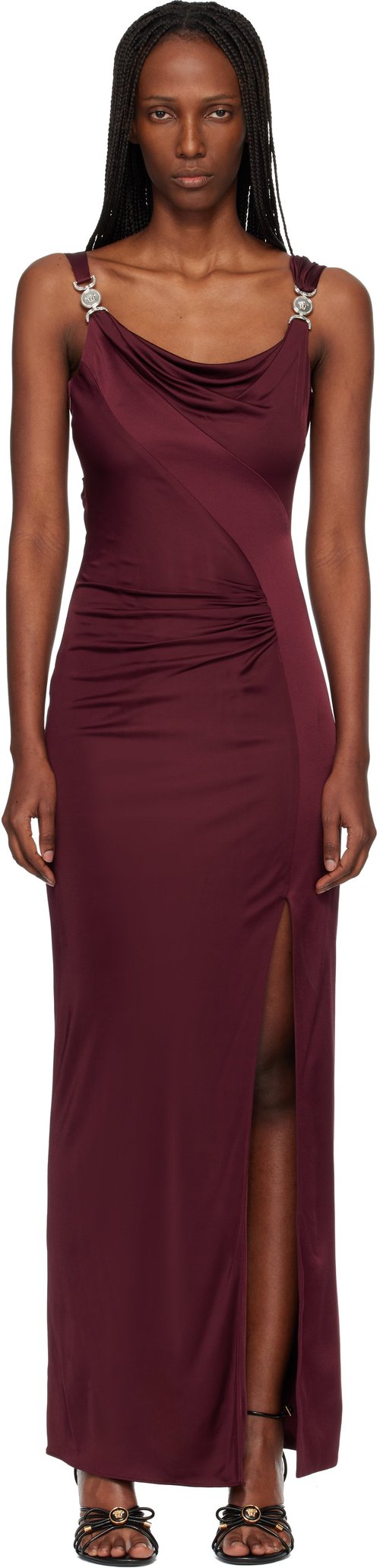 Versace Viscose-Jersey Draped Maxi Dress - Burgundy - 1022610-1A1249_1RD90