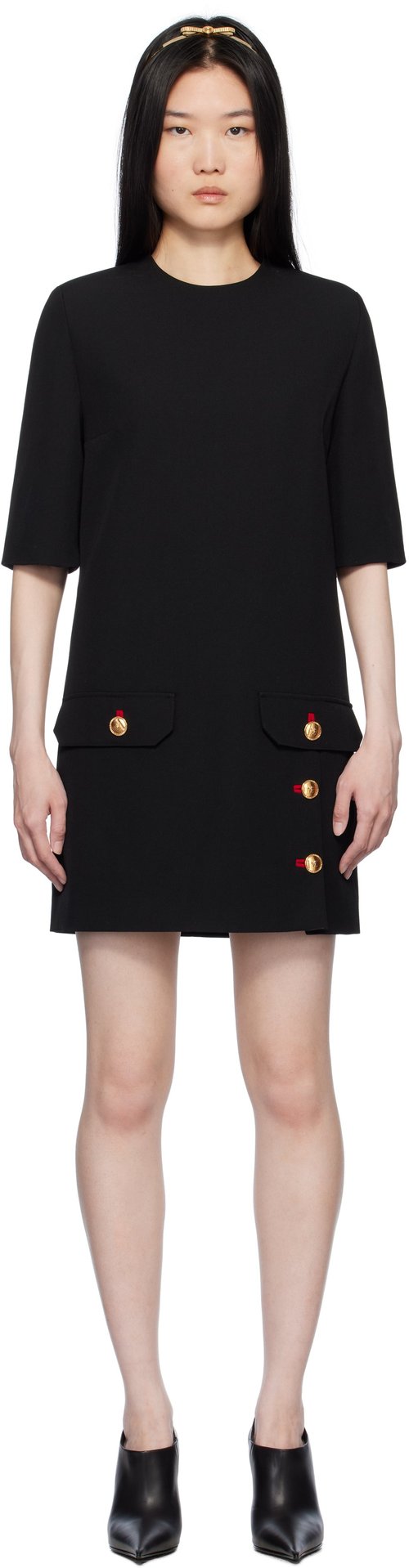 Versace Wool Gabardine Shift Minidress - Black - 1017051_1A12052_1B0001B000