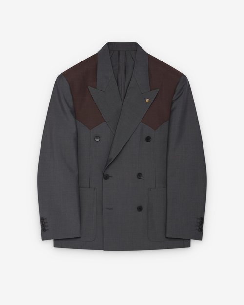 Versace Wool-Mohair Boxy Blazer - Grey/Brown
