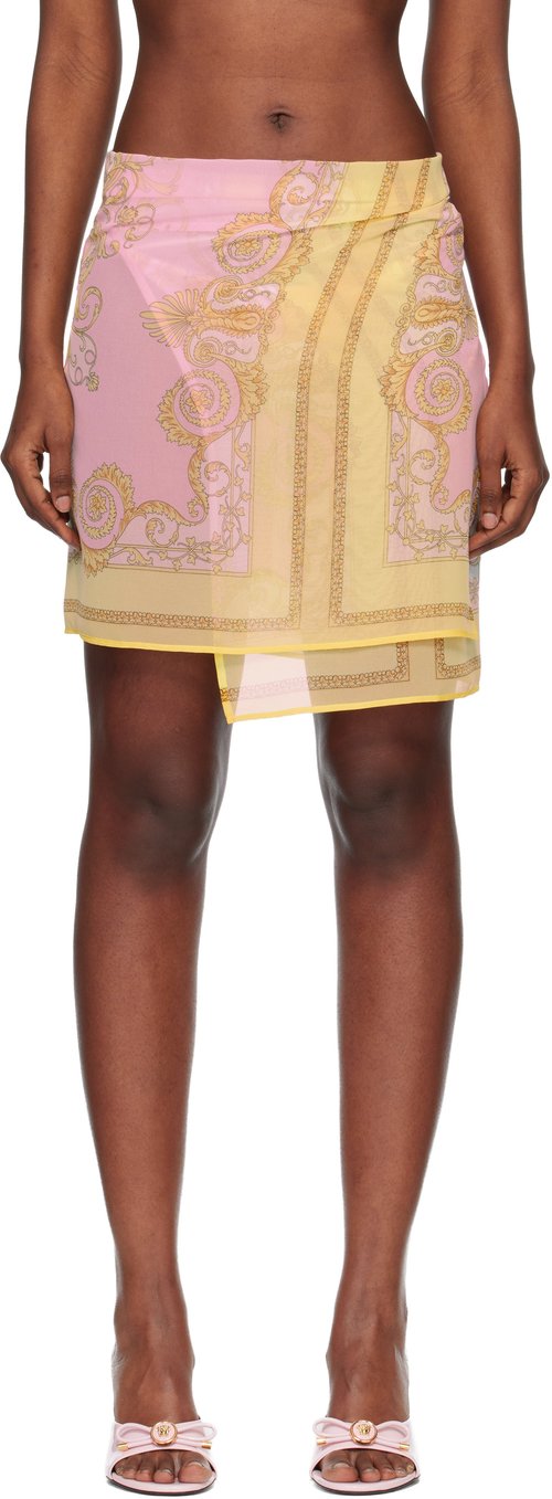 Versace Yellow & Pink Printed Foulard Cover-Up Skirt - Pale Yellow Ro - 1023203-1A1718_5Y590