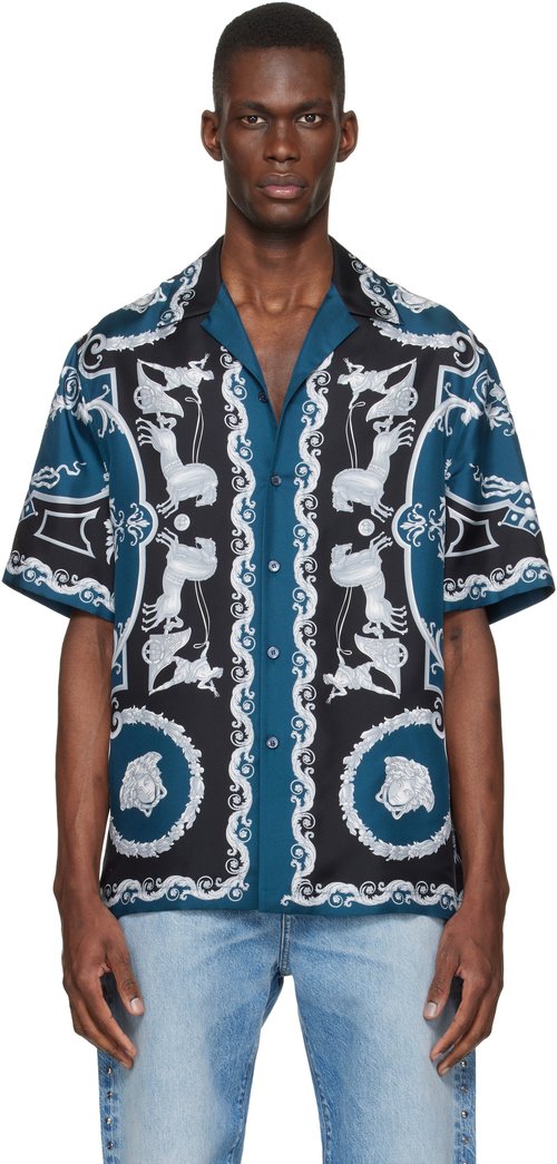 Versacelue &lack Printed Silk Twill Regular Shirt - B - 1003926-1A1609_5BE50