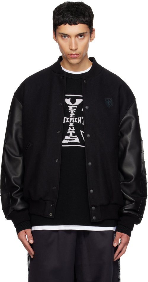 VETEMENTS Biker Cross Embroidered Varsity Jacket - Black - ME76OJ015B